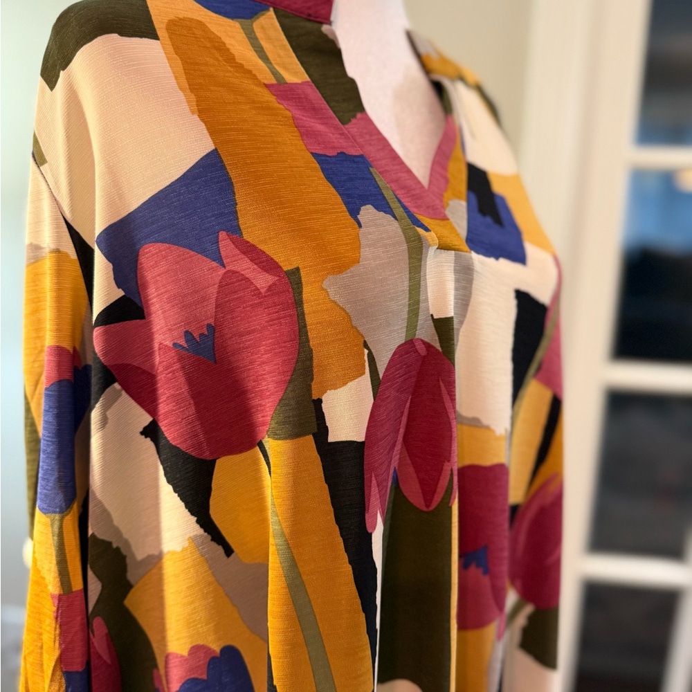 NWT Dear Scarlett Women's Boutique Abstract Floral Tunic Blouse Long Sleeves XL - Picture 6 of 16